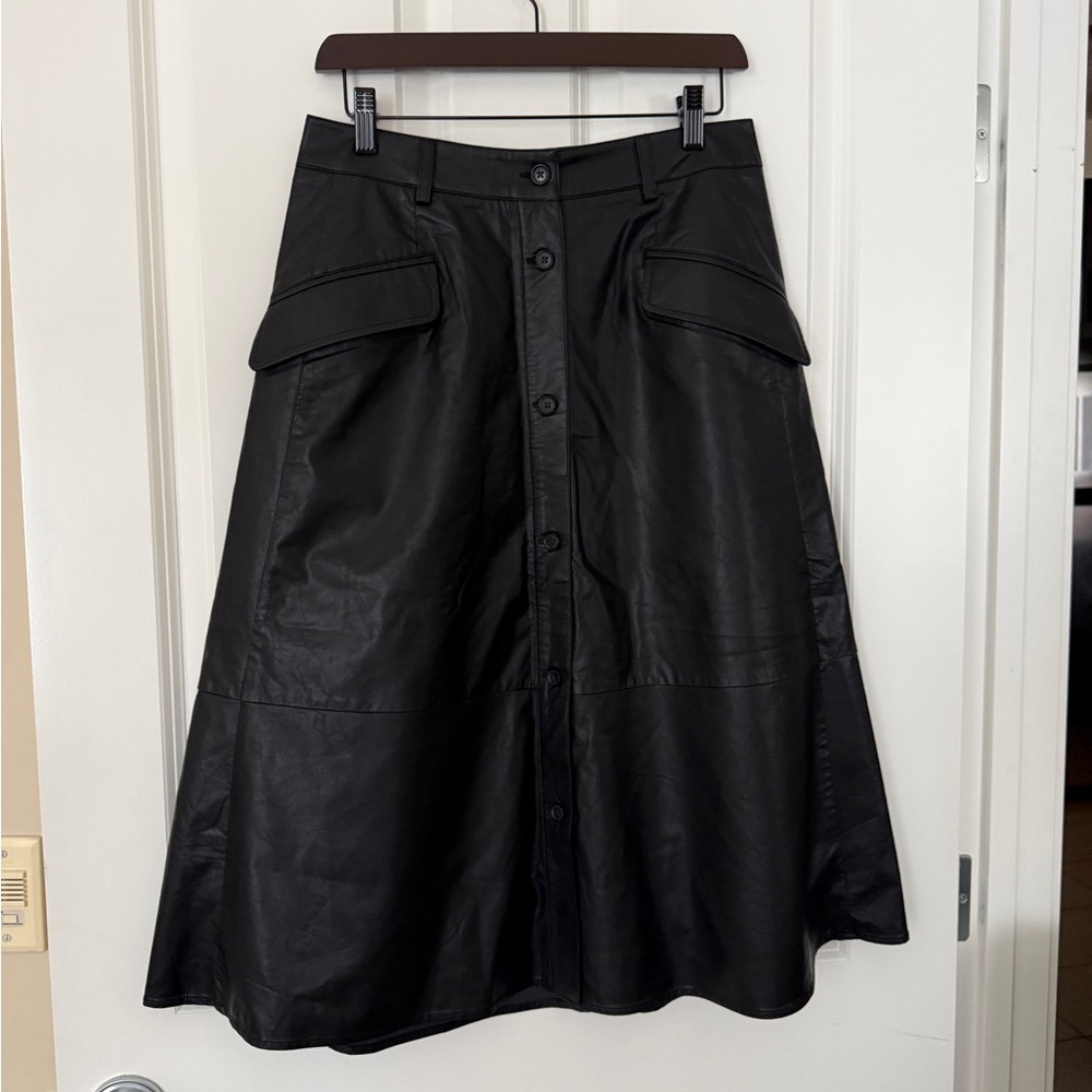 Black Faux Leather / Vegan Leather Skirt With Buttons From Banana Republic